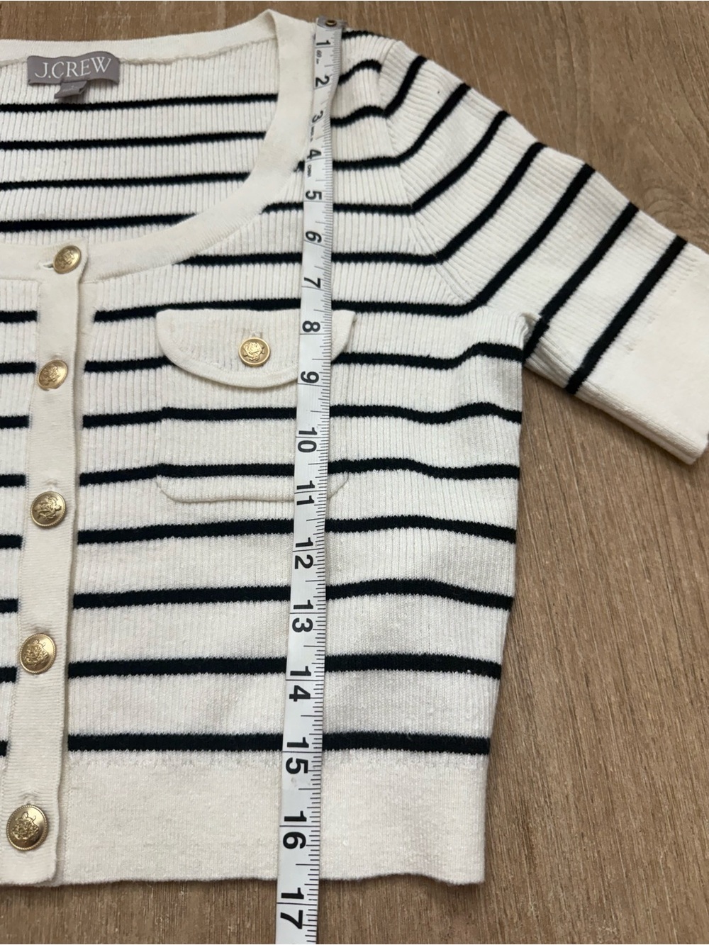 J.Crew Striped Cropped Short-Sleeve Cardigan Sweater Tee – Size small - Picture 4 of 8